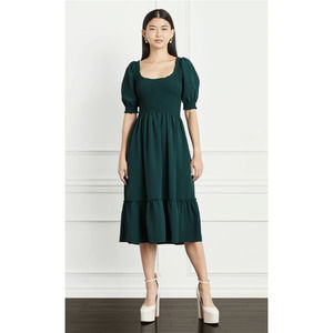 Hill House Home Louisa Nap Dress Botanical Garden Crepe Large Green Emerald